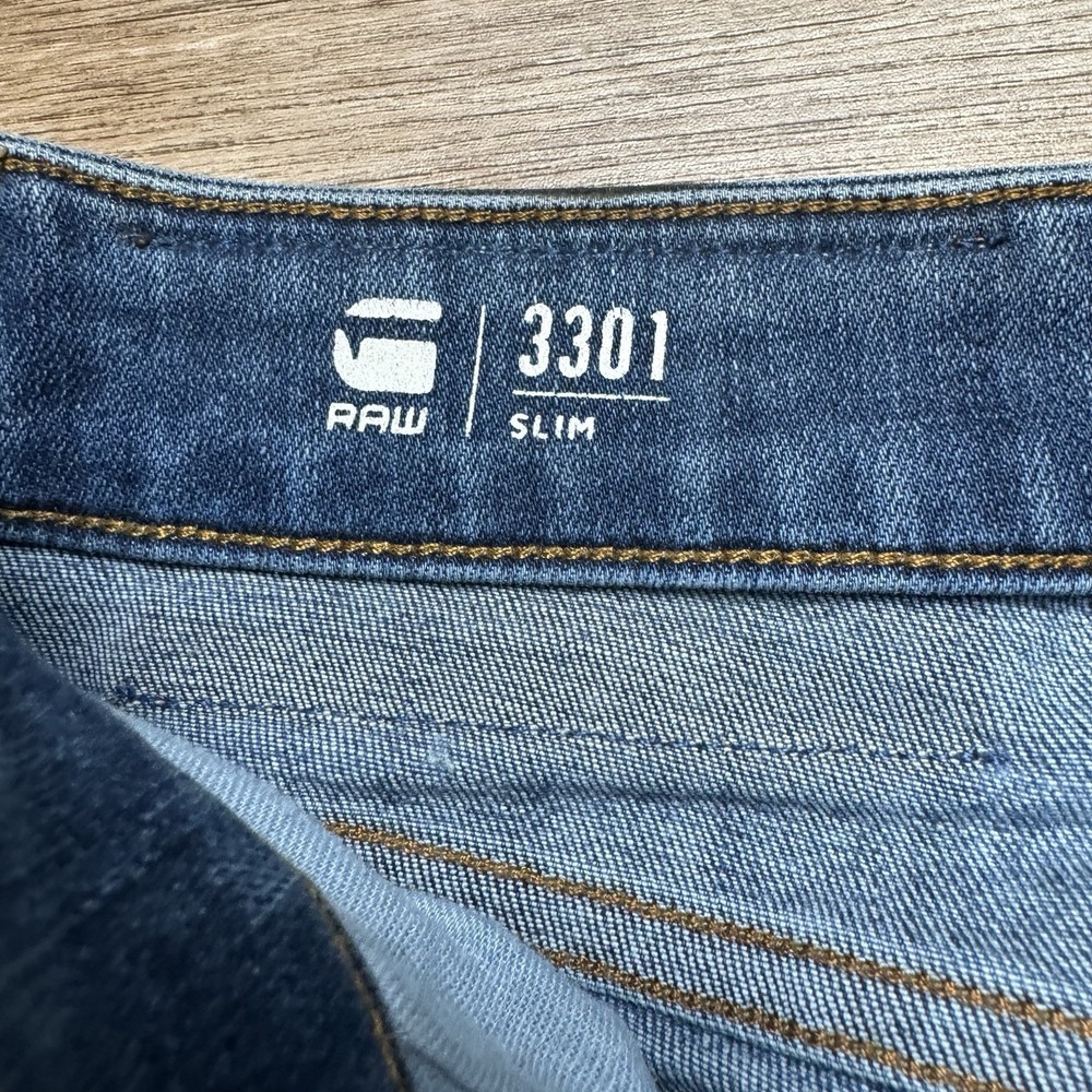 G-Star RAW Jeans Men 28x34 Blue 3301 Slim Button Fly Stretch Denim Streetwear - Picture 5 of 13